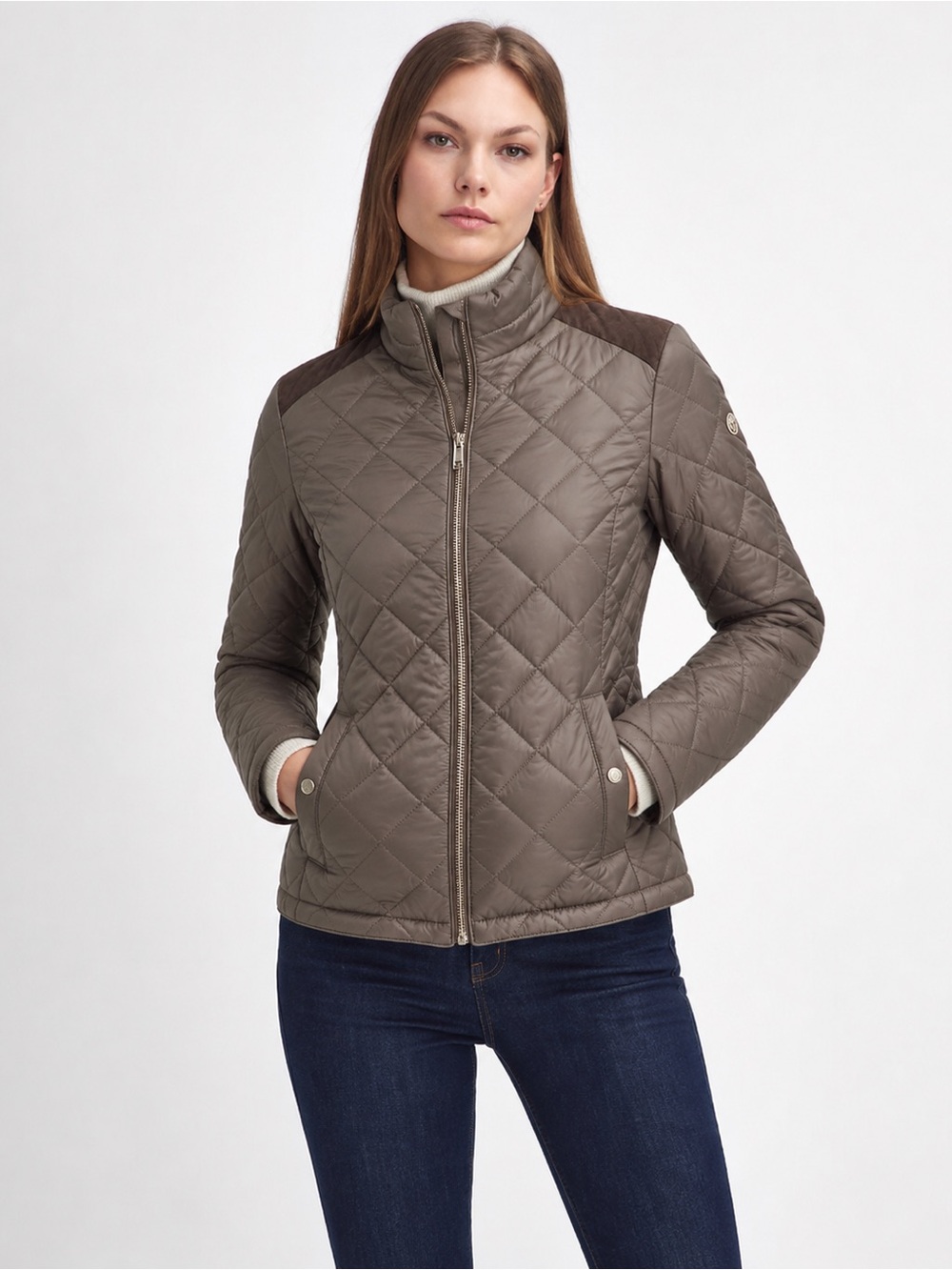 MASSIMO DUTTI Quilted Puffer Jacket Taupe Lightweight Fall Preppy Equestrian 📐S